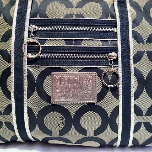 Coach Poppy Tote Op Art Glam Signature Logo Bag Purse Black Gray Silver 13826 - Picture 3 of 14
